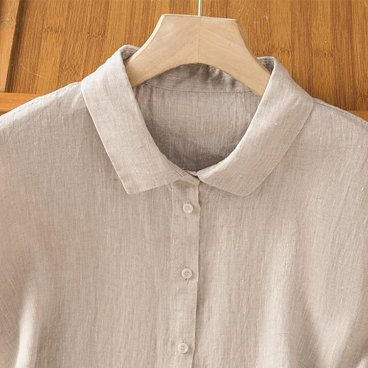 Camisa de algodón de manga corta con botones de color liso de verano para mujer con Buddha Stones - image 25
