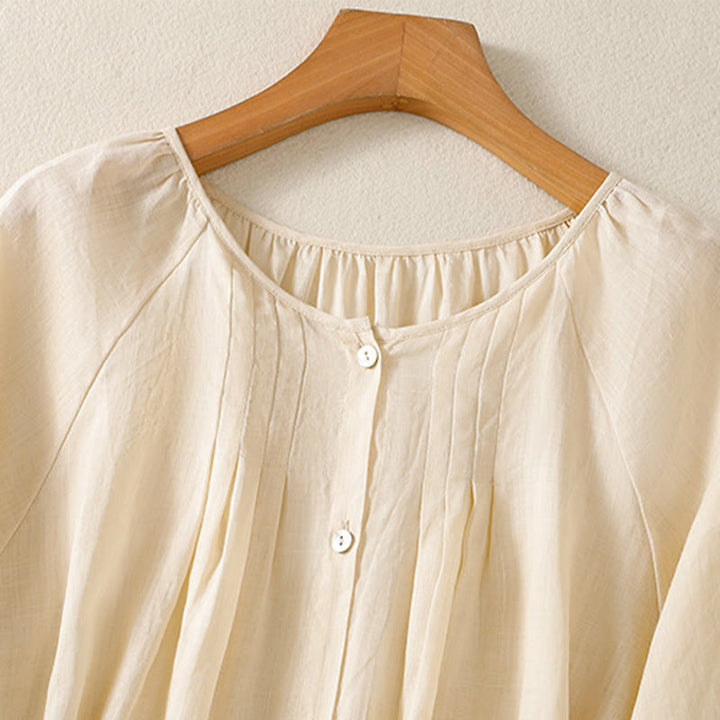 Camisa de algodón para mujer con cuello redondo, botones y manga tres cuartos, con estampado de Buddha Stones - image 18