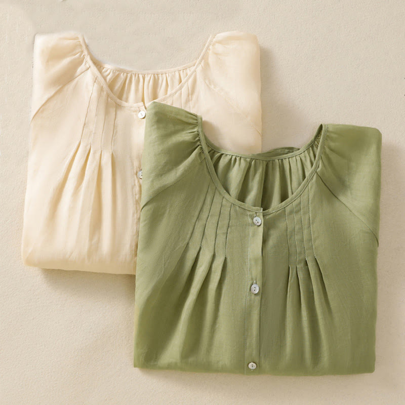 Camisa de algodón para mujer con cuello redondo, botones y manga tres cuartos, con estampado de Buddha Stones - image 2