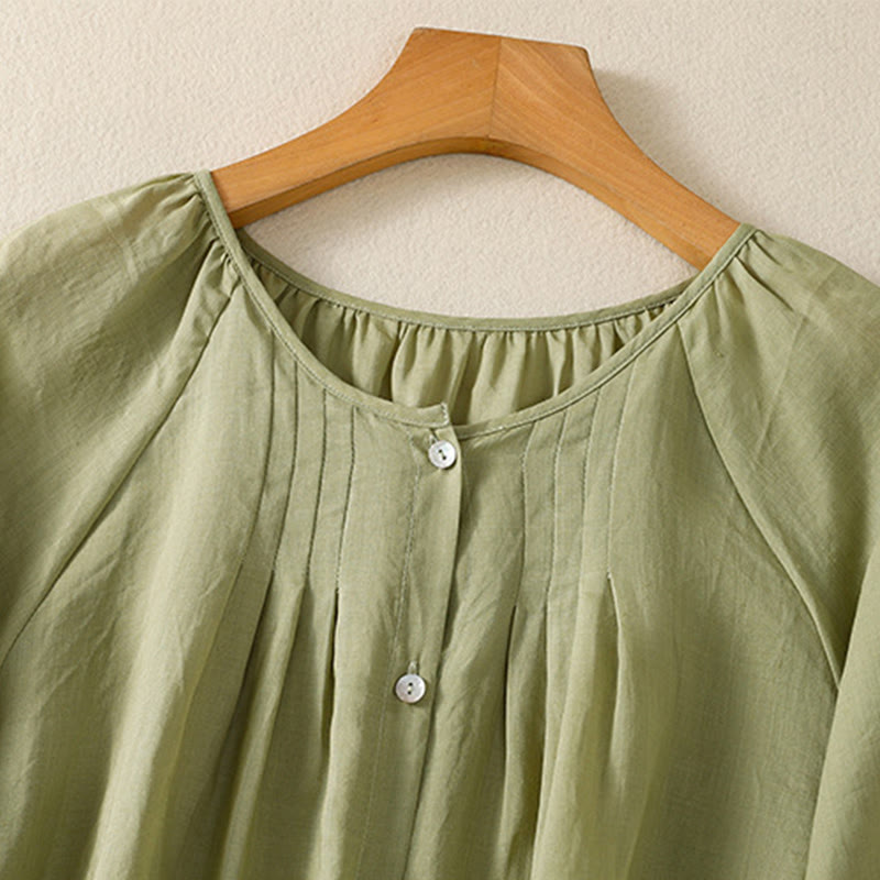 Camisa de algodón para mujer con cuello redondo, botones y manga tres cuartos, con estampado de Buddha Stones - image 7