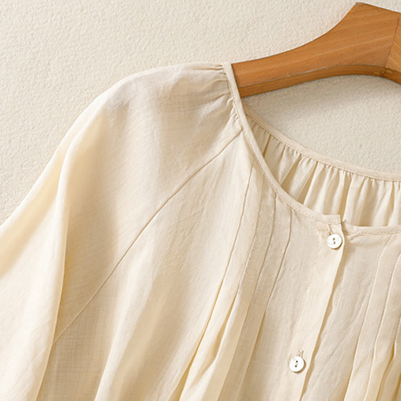 Camisa de algodón para mujer con cuello redondo, botones y manga tres cuartos, con estampado de Buddha Stones - image 15
