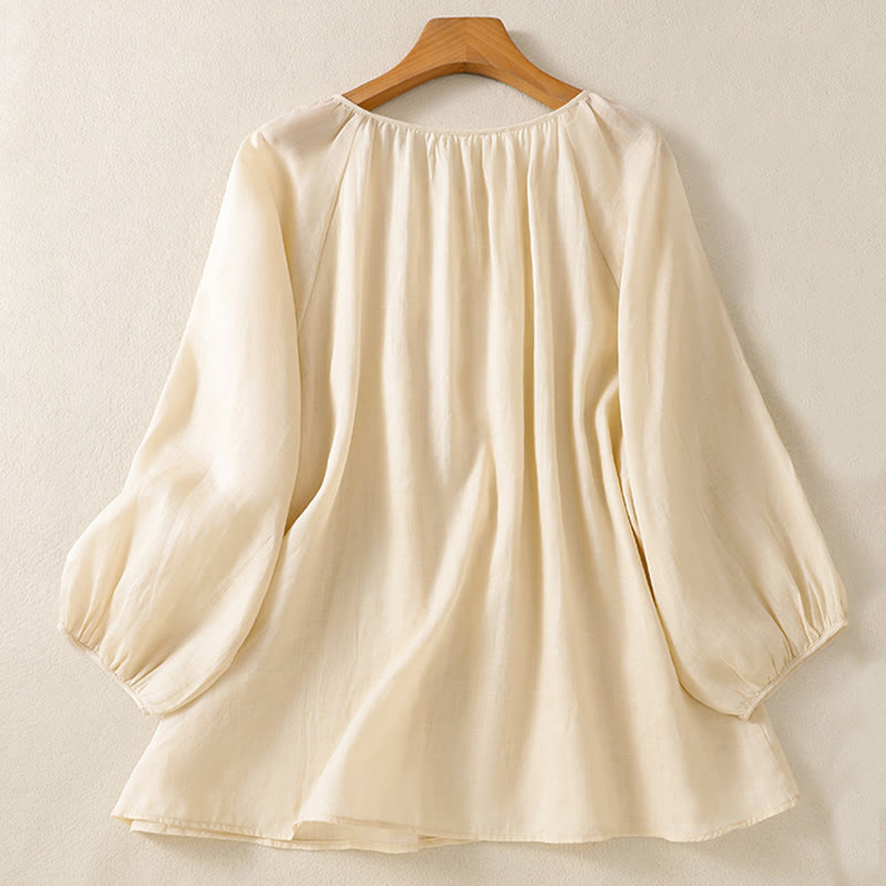 Camisa de algodón para mujer con cuello redondo, botones y manga tres cuartos, con estampado de Buddha Stones - image 14