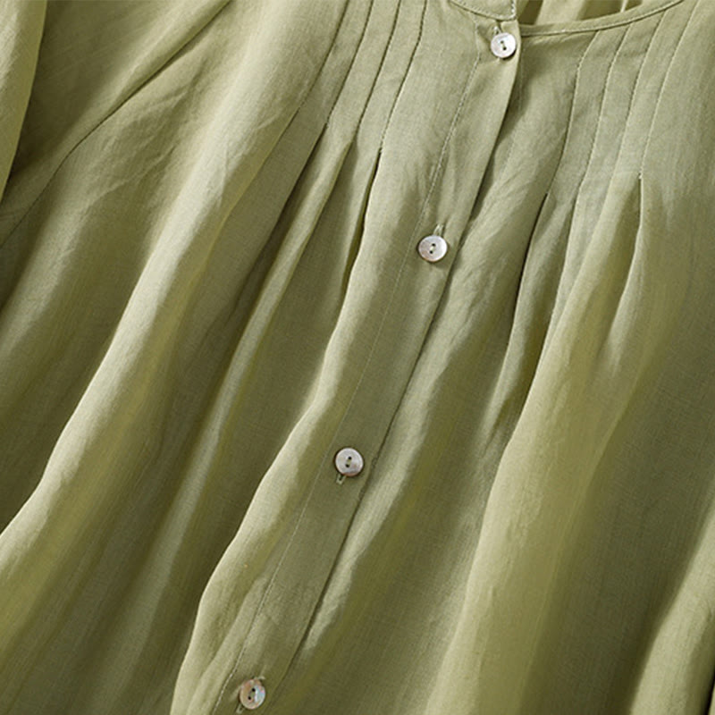 Camisa de algodón para mujer con cuello redondo, botones y manga tres cuartos, con estampado de Buddha Stones - image 9