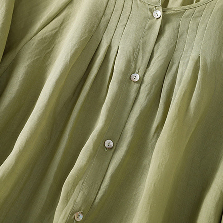 Camisa de algodón para mujer con cuello redondo, botones y manga tres cuartos, con estampado de Buddha Stones - image 9