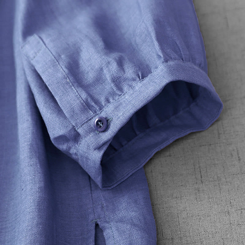 Camisa de algodón para mujer con diseño plisado, botones lisos y cuello redondo, manga tres cuartos, con Buddha Stones - image 7