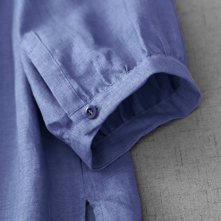 Camisa de algodón para mujer con diseño plisado, botones lisos y cuello redondo, manga tres cuartos, con Buddha Stones - image 7