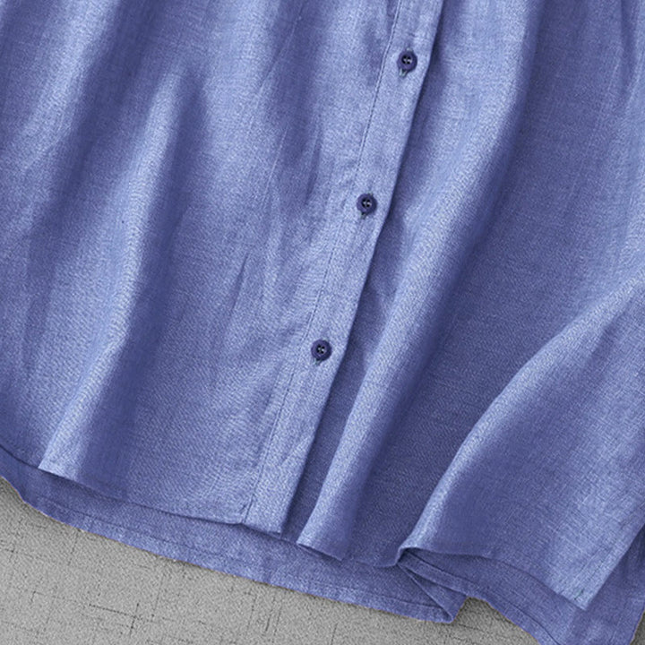 Camisa de algodón para mujer con diseño plisado, botones lisos y cuello redondo, manga tres cuartos, con Buddha Stones - image 5