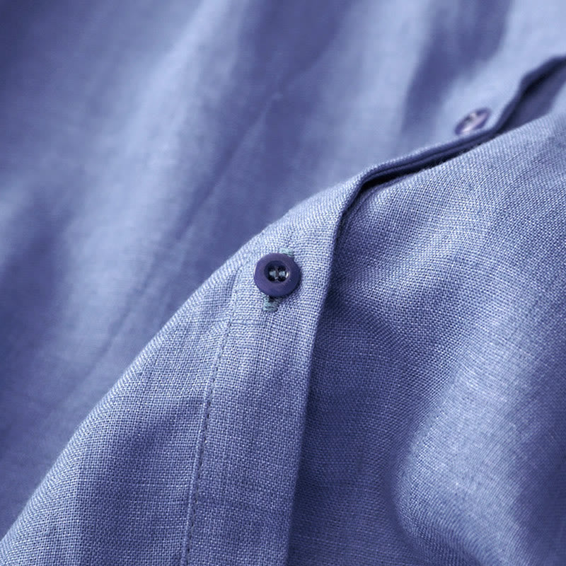 Camisa de algodón para mujer con diseño plisado, botones lisos y cuello redondo, manga tres cuartos, con Buddha Stones - image 6