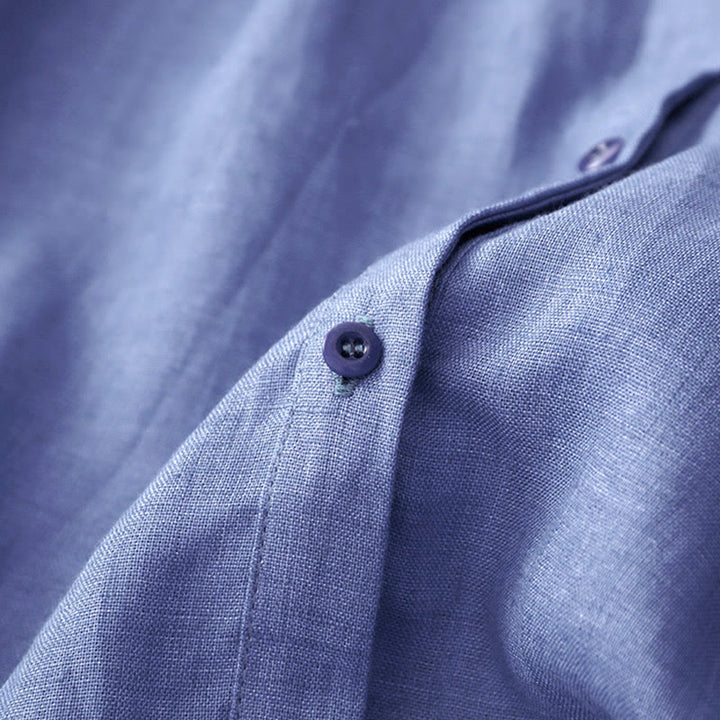 Camisa de algodón para mujer con diseño plisado, botones lisos y cuello redondo, manga tres cuartos, con Buddha Stones - image 6