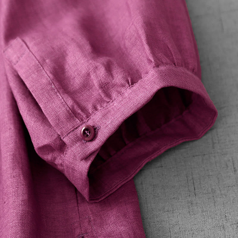 Camisa de algodón para mujer con diseño plisado, botones lisos y cuello redondo, manga tres cuartos, con Buddha Stones - image 12