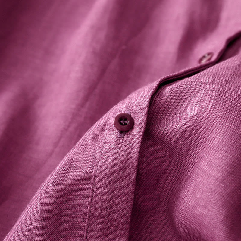 Camisa de algodón para mujer con diseño plisado, botones lisos y cuello redondo, manga tres cuartos, con Buddha Stones - image 14
