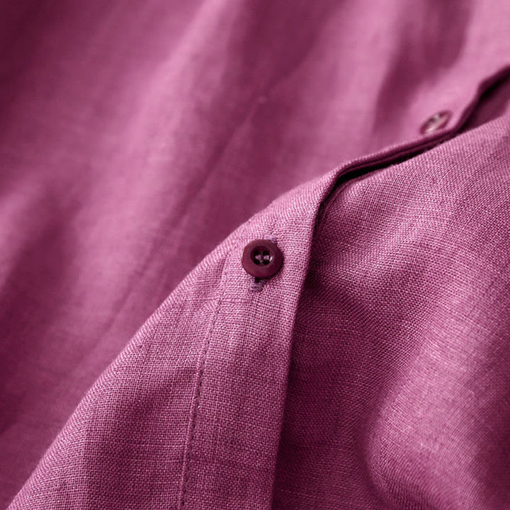 Camisa de algodón para mujer con diseño plisado, botones lisos y cuello redondo, manga tres cuartos, con Buddha Stones - image 14
