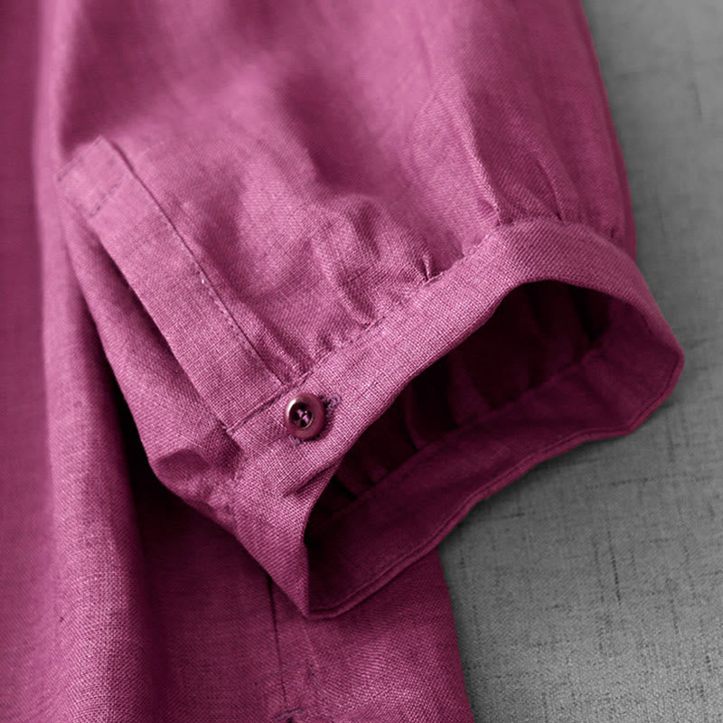 Camisa de algodón para mujer con diseño plisado, botones lisos y cuello redondo, manga tres cuartos, con Buddha Stones - image 15