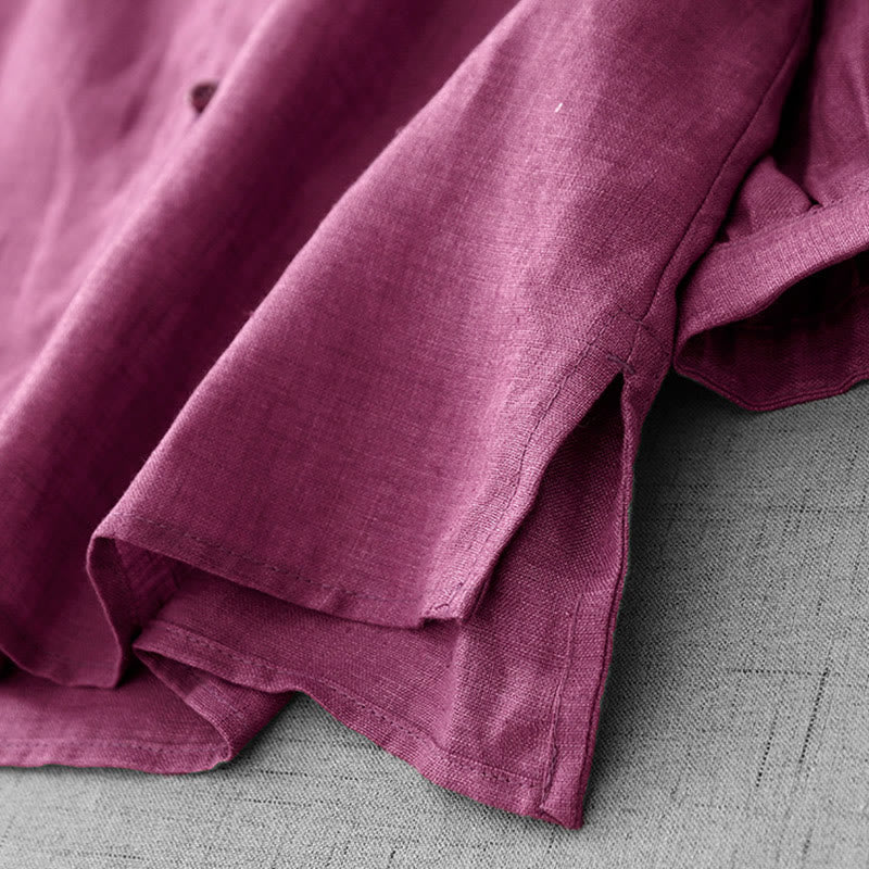 Camisa de algodón para mujer con diseño plisado, botones lisos y cuello redondo, manga tres cuartos, con Buddha Stones - image 18