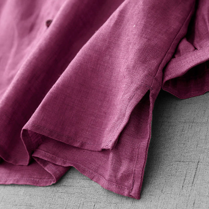 Camisa de algodón para mujer con diseño plisado, botones lisos y cuello redondo, manga tres cuartos, con Buddha Stones - image 18