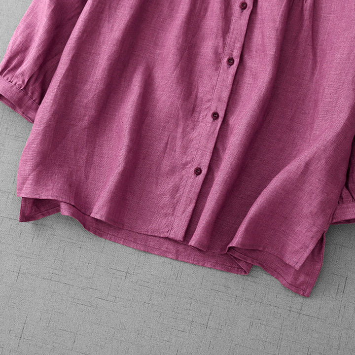 Camisa de algodón para mujer con diseño plisado, botones lisos y cuello redondo, manga tres cuartos, con Buddha Stones - image 13