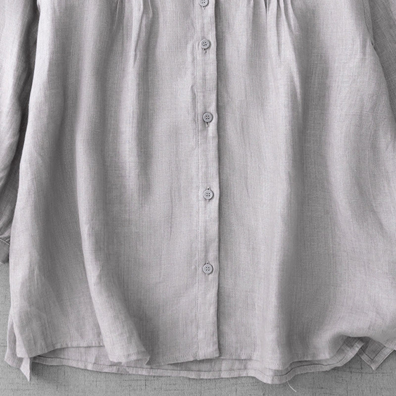 Camisa de algodón para mujer con diseño plisado, botones lisos y cuello redondo, manga tres cuartos, con Buddha Stones - image 26