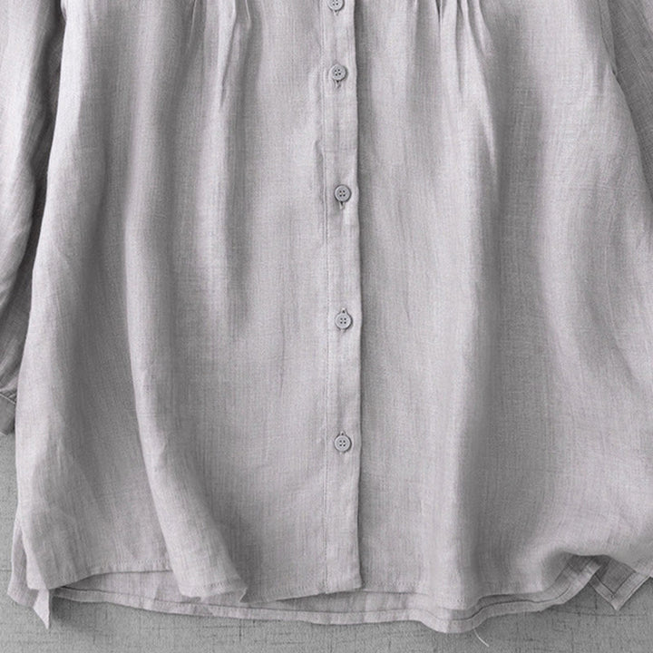 Camisa de algodón para mujer con diseño plisado, botones lisos y cuello redondo, manga tres cuartos, con Buddha Stones - image 26