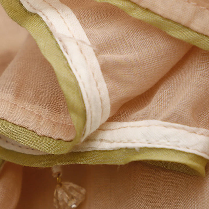 Camisa de algodón para mujer con cuello redondo, manga tres cuartos y bordado de hojas verdes y flores beige de Buddha Stones - image 18