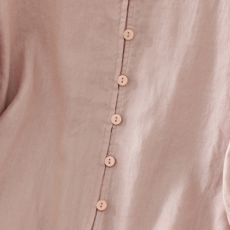 Camisa de mujer con cuello en V, media manga y botones lisos de Buddha Stones - image 4