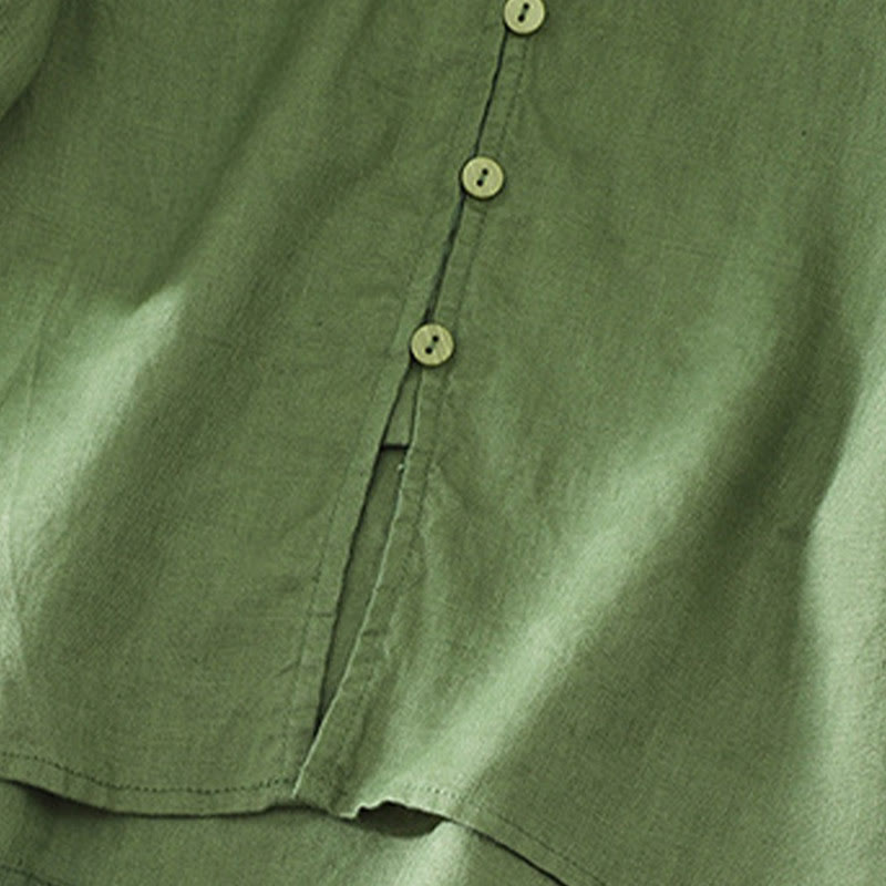 Camisa de mujer con cuello en V, media manga y botones lisos de Buddha Stones - image 20