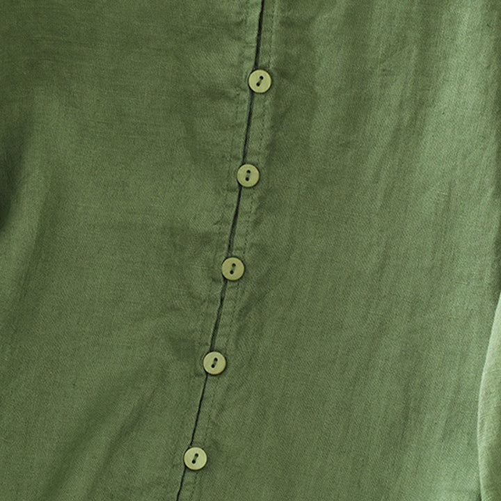 Camisa de mujer con cuello en V, media manga y botones lisos de Buddha Stones - image 19