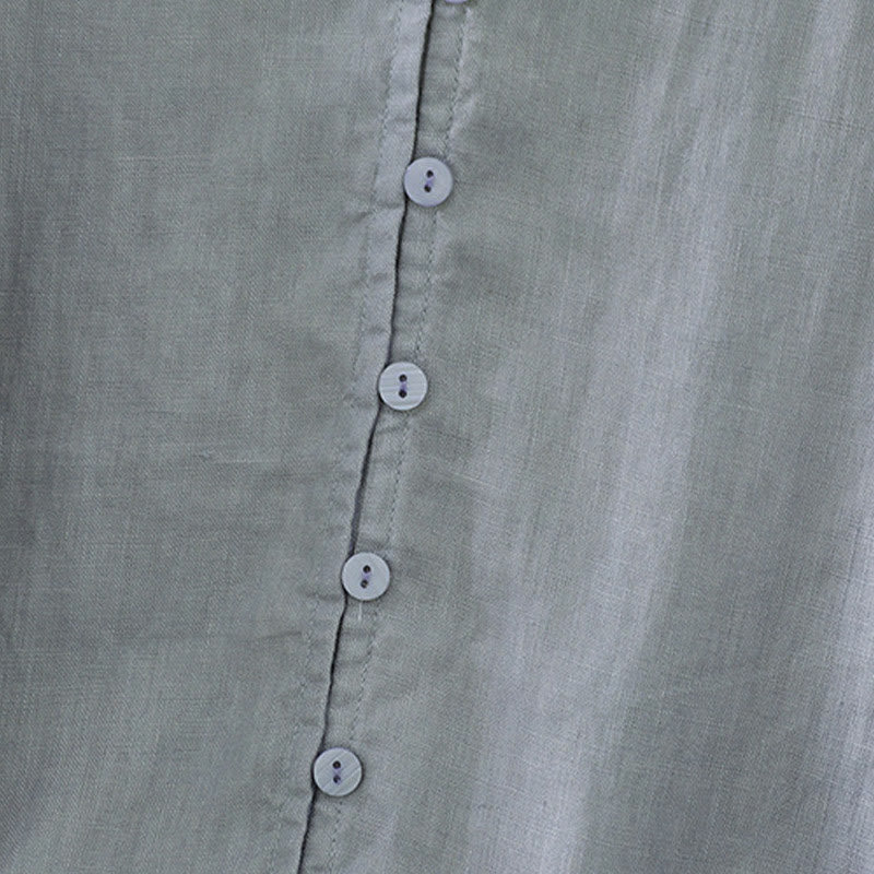 Camisa de mujer con cuello en V, media manga y botones lisos de Buddha Stones - image 24