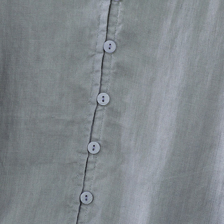 Camisa de mujer con cuello en V, media manga y botones lisos de Buddha Stones - image 24