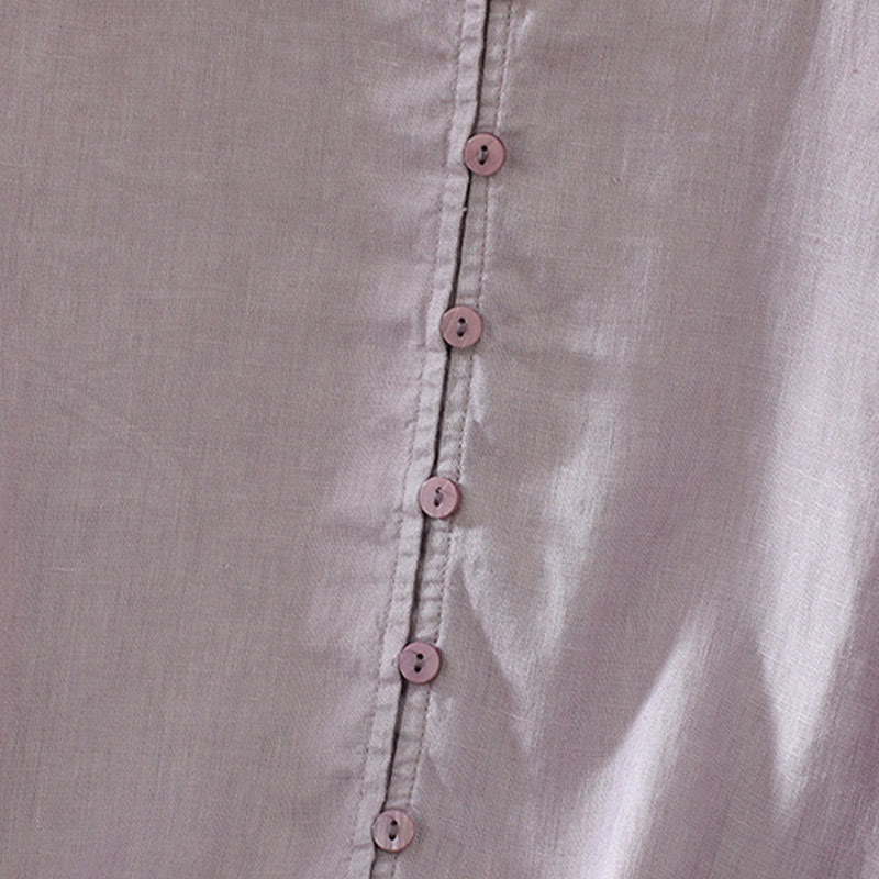Camisa de mujer con cuello en V, media manga y botones lisos de Buddha Stones - image 29