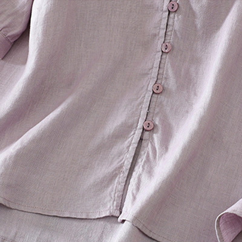 Camisa de mujer de manga corta con cuello en V y botones sólidos con estampado de Buddha Stones - image 29