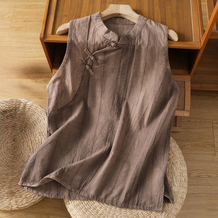 Chaleco sin mangas de algodón para mujer con diseño retro de rana y botones de Buddha Stones - RosyBrown - US8-10，UK/AU12-14，EU40-42 (2XL) - image 11