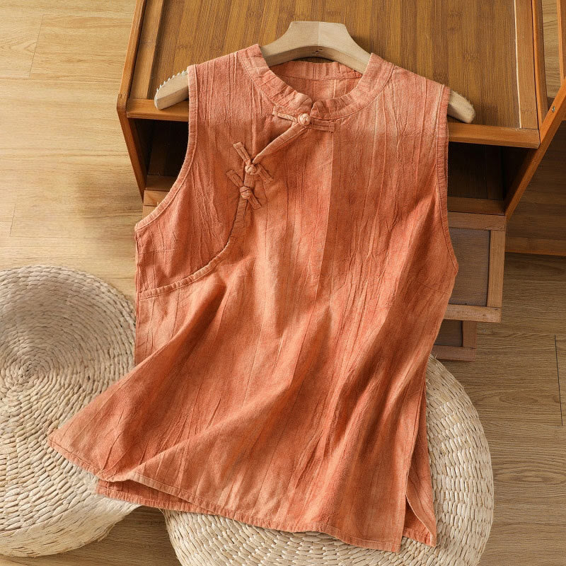 Chaleco sin mangas de algodón para mujer con diseño retro de botones de rana y estampado de Buddha Stones - Naranja - US8-10，UK/AU12-14，EU40-42 (2XL) - image 0