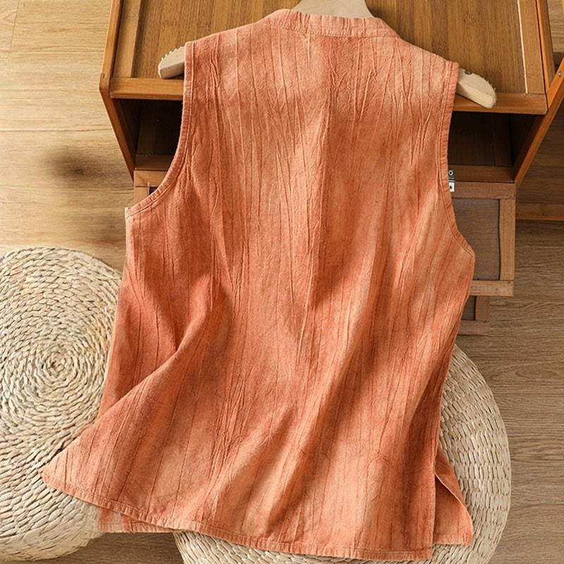 Chaleco sin mangas de algodón para mujer con diseño retro de botones de rana y estampado de Buddha Stones - image 2