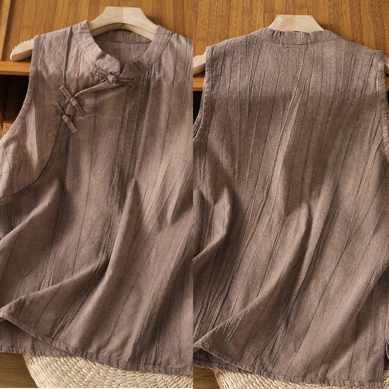 Chaleco sin mangas de algodón para mujer con diseño retro de botones de rana y estampado de Buddha Stones - image 12