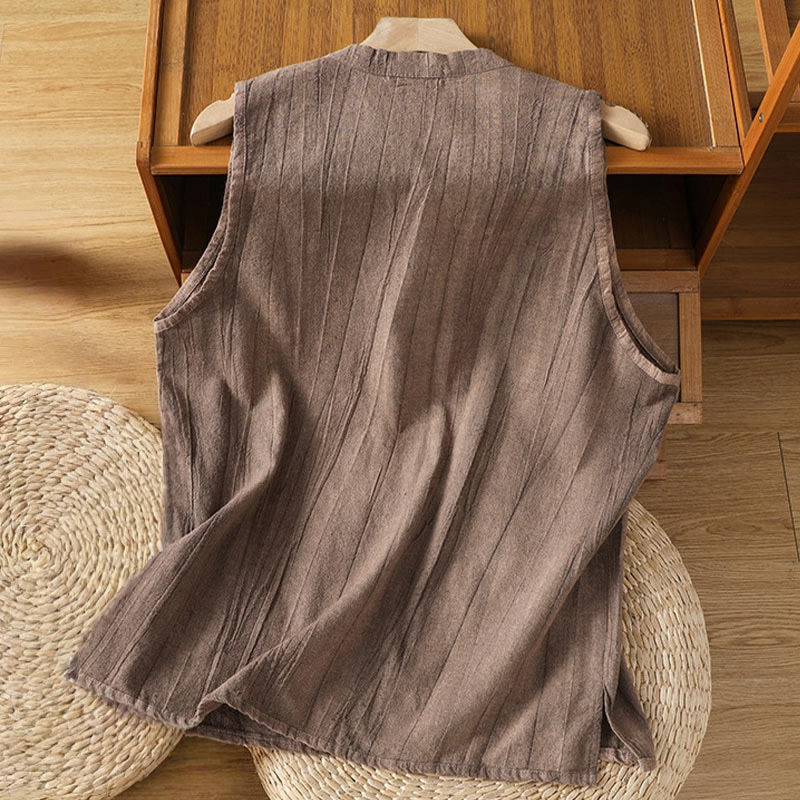 Chaleco sin mangas de algodón para mujer con diseño retro de rana y botones de Buddha Stones - image 12