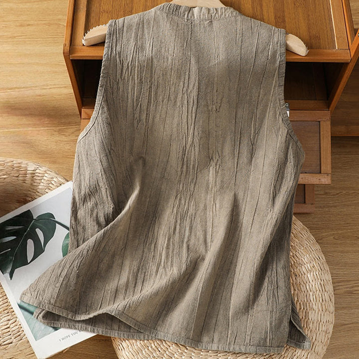 Chaleco sin mangas de algodón para mujer con diseño retro de rana y botones de Buddha Stones - image 19
