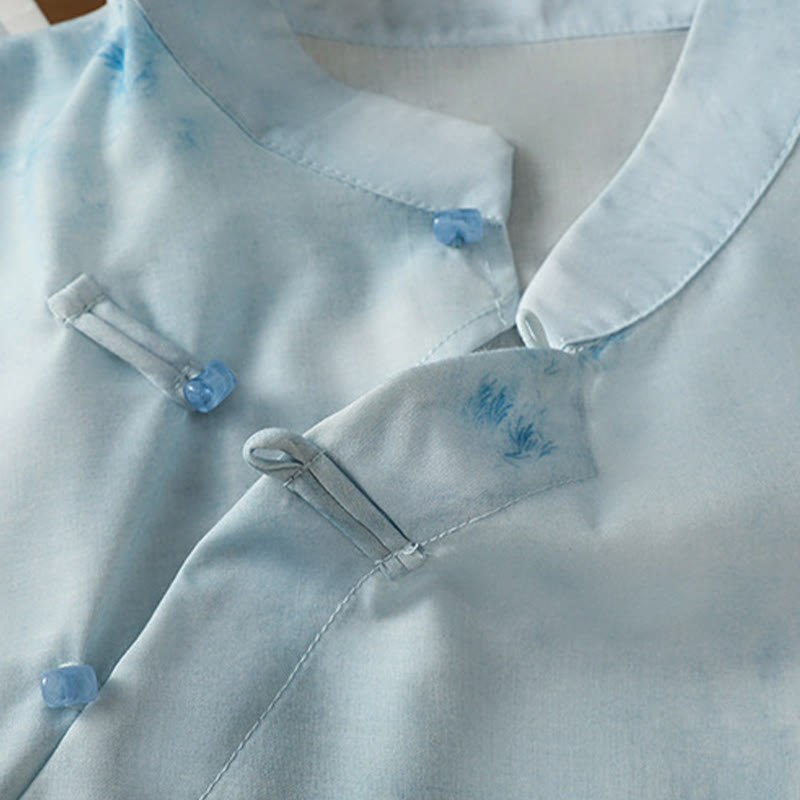 Camisa sin mangas para mujer con botones de rana en azul claro de Buddha Stones - image 7