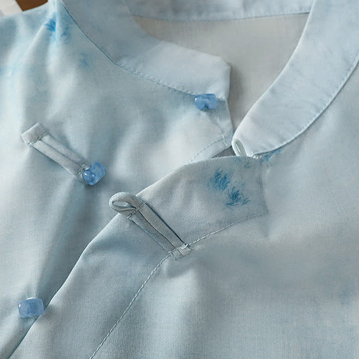 Camisa sin mangas para mujer con botones de rana en azul claro de Buddha Stones - image 7