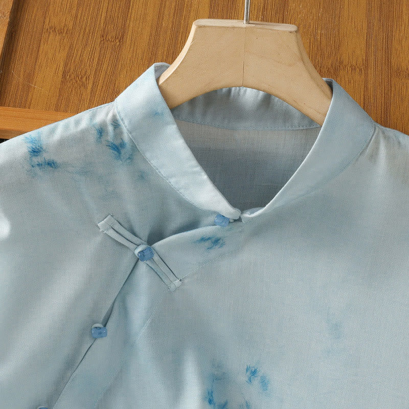 Camisa sin mangas para mujer con botones de rana en azul claro de Buddha Stones - image 6