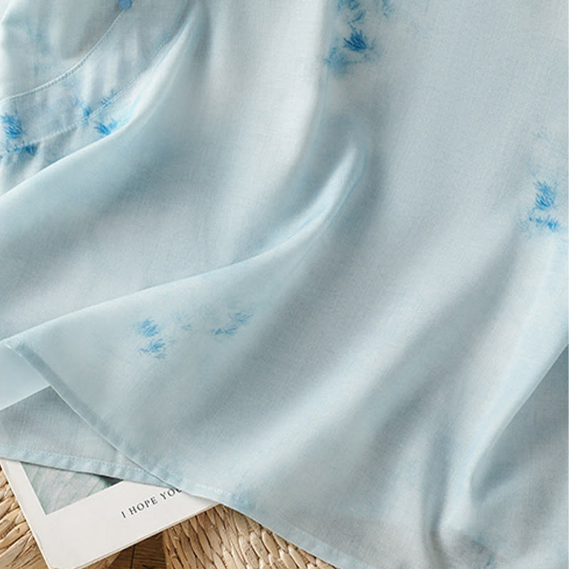 Camisa sin mangas para mujer con botones de rana en azul claro de Buddha Stones - image 10