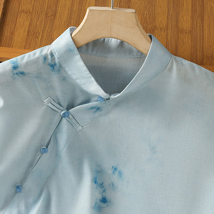 Camisa sin mangas para mujer con botones de rana en azul claro de Buddha Stones - image 4