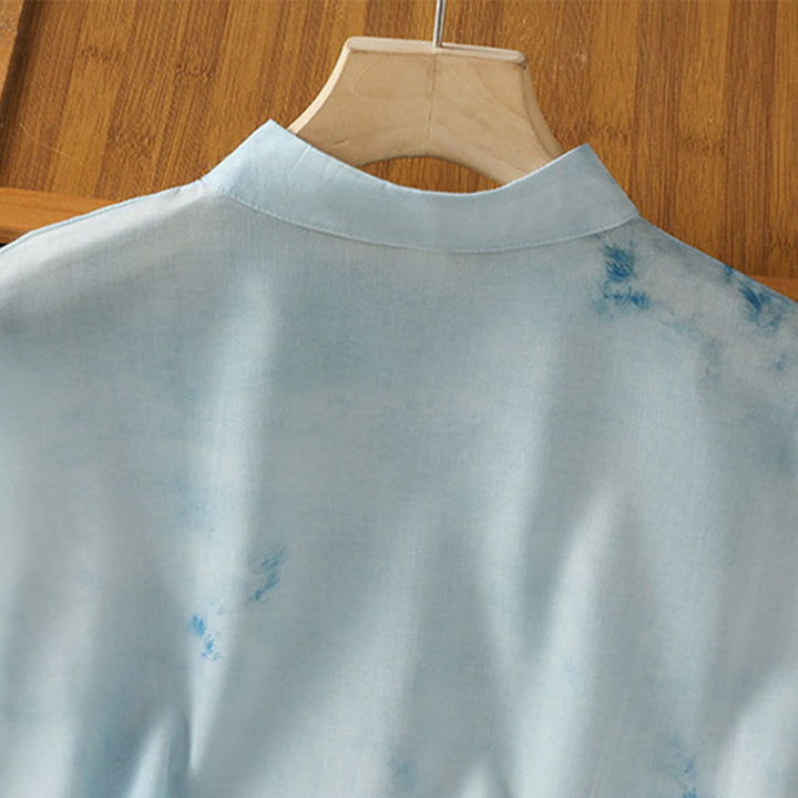 Camisa sin mangas para mujer con botones de rana en azul claro de Buddha Stones - image 4