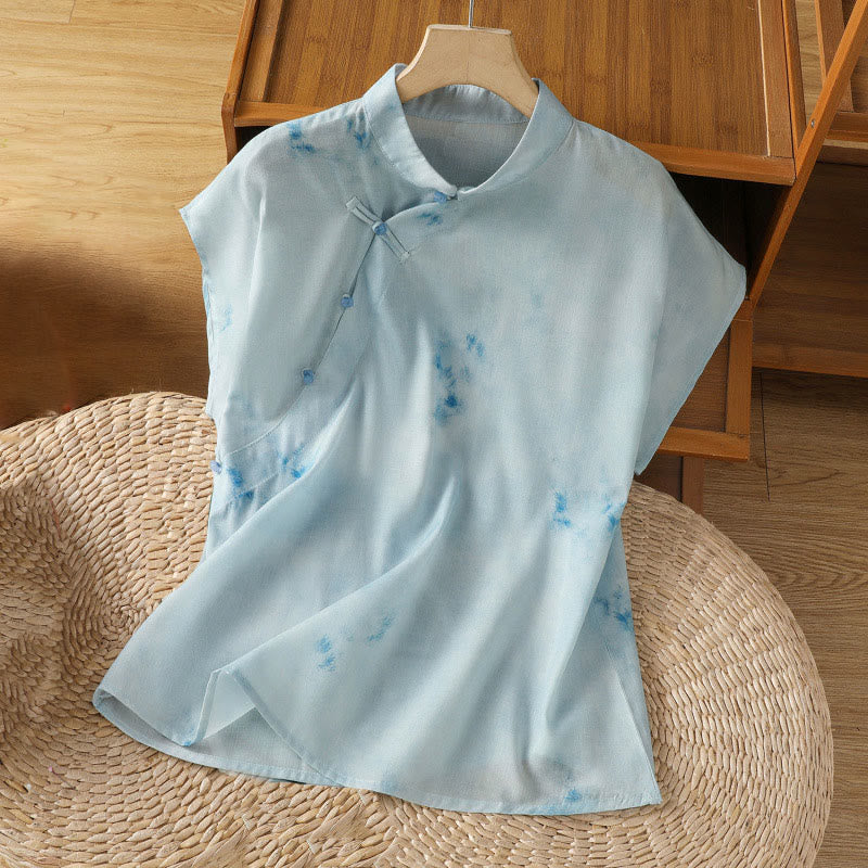 Camisa sin mangas para mujer con botones de rana en azul claro de Buddha Stones - Azul claro - US8-10，UK/AU12-14，EU40-42 (2XL) - image 0
