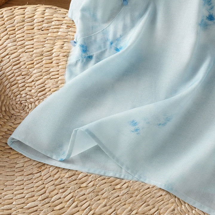 Camisa sin mangas para mujer con botones de rana en azul claro de Buddha Stones - image 11