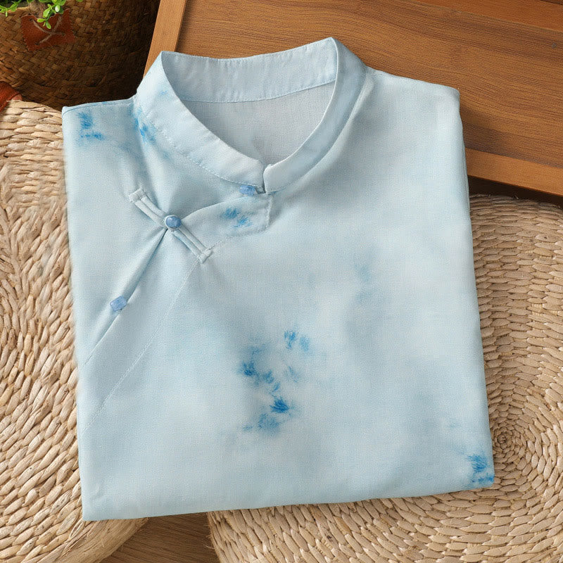 Camisa sin mangas para mujer con botones de rana en azul claro de Buddha Stones - image 3