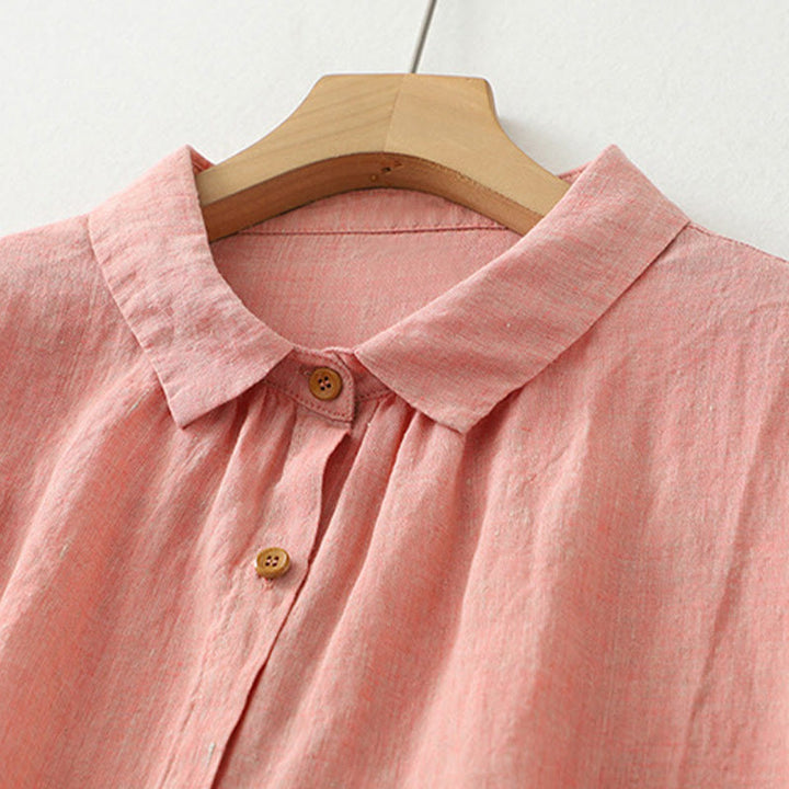 Camisa informal de lino y algodón para mujer con botones lisos y media manga Buddha Stones - image 11