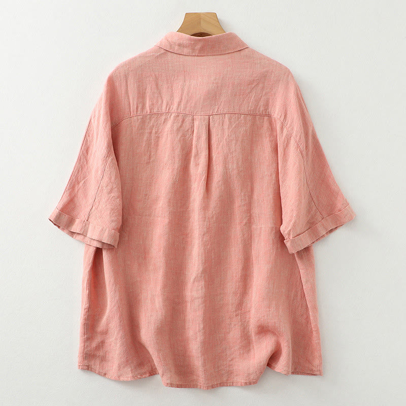 Camisa informal de lino y algodón para mujer con botones lisos y media manga Buddha Stones - image 10
