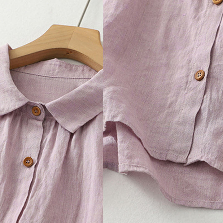 Camisa informal de lino y algodón para mujer con botones lisos y media manga Buddha Stones - image 7
