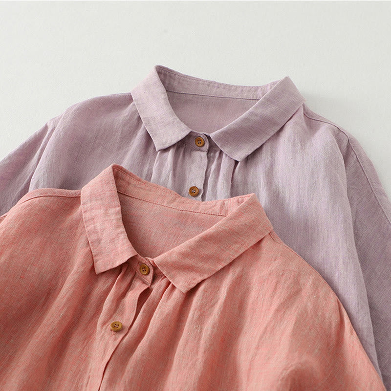 Camisa informal de lino y algodón para mujer con botones lisos y media manga Buddha Stones - image 20