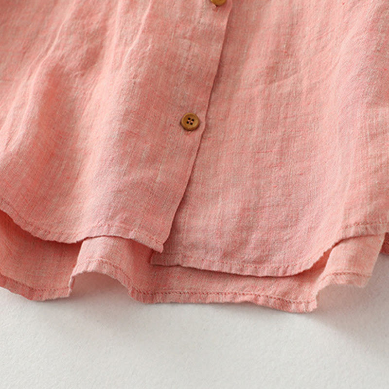 Camisa informal de lino y algodón para mujer con botones lisos y media manga Buddha Stones - image 16